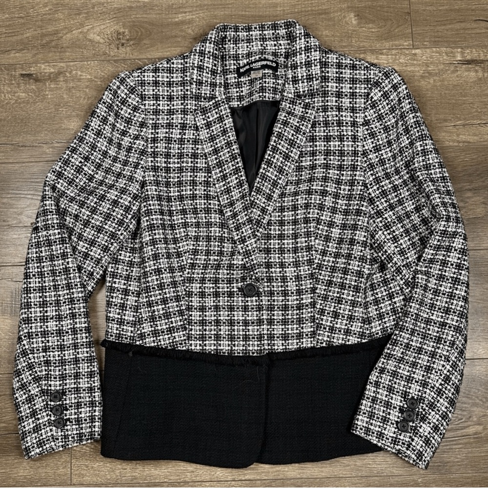 Karl Lagerfeld Monochrome Tweed Blazer, Women’s Size 12, Like New - Picture 2 of 13